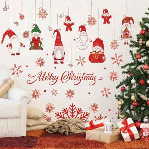 61.02 x 48.42 Inch Wall Decals: Merry Christmas Gnome Wall Stickers - Removable, Perfect for Xmas Holiday Party Supplies & Home Wall Decor