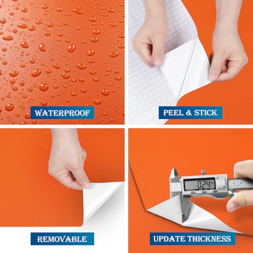 FunStick Burnt Orange Peel and Stick Wallpaper Orange Contact Paper for Cabinets Drawers Desk Removable Wallpaper Peel and Stick Vinyl Wall Paper for Bedroom Girls Kids Room Bathroom Walls 15.8"x78.8"