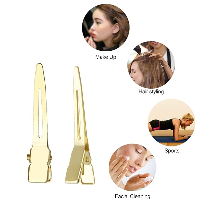 100 Pieces Single Prong Hair Clips, BetterJonny Gold Section Hair Clips 1.75 Inches Curl Clips Metal Alligator Clips Hair Pins for Hair Salon Hair Extensions