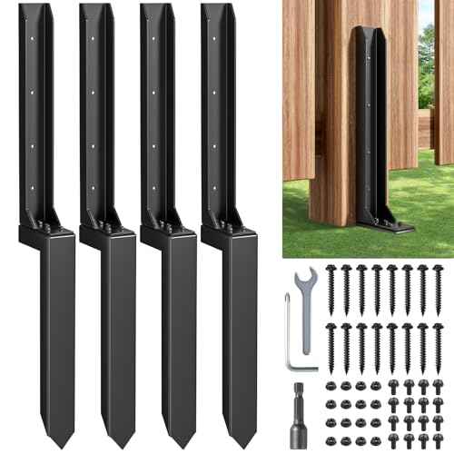 Fence Post Repair Kit£¬Heavy Duty Steel Fence Post Anchor Ground Spike £¬Quick Fix Broken/Leaning Wood Posts with£¬and Fixed Fence Posts£¨4-Pack£©