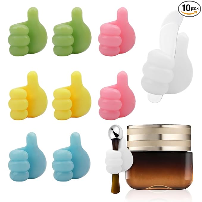 10 Pcs Cream Spoon Holder, Skincare Tool Organizer for Lip Brush, Eye Cream Massage Stick & Cosmetic Spatula, Vanity Storage Bracket Cute Thumb Shape