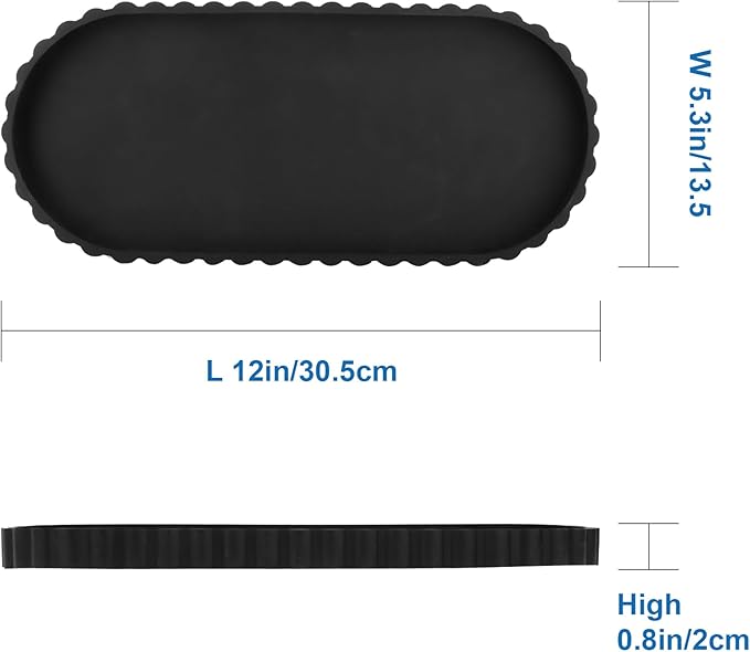Silicone Bathroom Oval Tray,Decorative Vanity Trays,12in x 5in Sponge Holders,Kitchen Countertop/Sink Organizers, Perfumes,Plants, Lotion Bottles,Soap,Jewelry & Key Trinkets (Black)