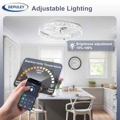 Depuley Ceiling Fans with Lights and Remote: 20" Modern Low Profile Flush Mount Ceiling Fan with App Remote Control - White Fandelier for Bedroom Living Room Kitchen Dimmable Quiet DC Motor