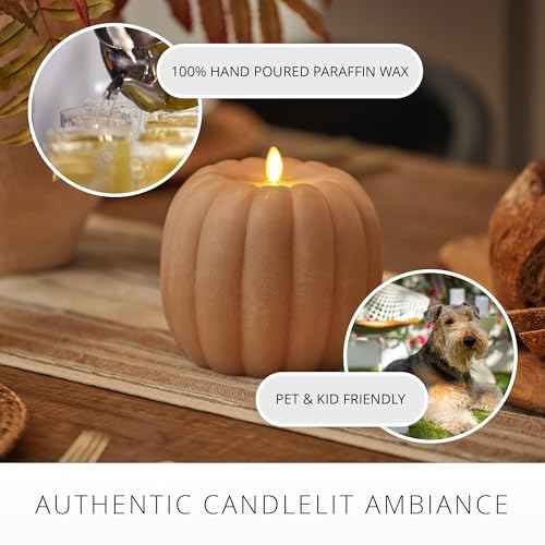 Luminara Tall Pumpkin Figural Flameless Flickering Moving Flame LED Candle (5.7" x 5.5"), Chalky Finish Real Unscented Wax, Time Function (Irish Cream)