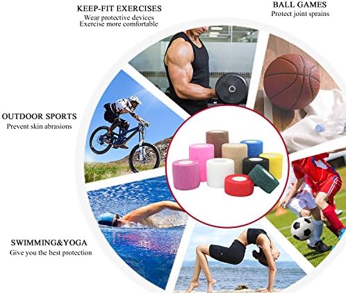 Self Adherent Cohesive Bandage 2"x5 Yards First Aid Bandages Stretch Sport Athletic Wrap Vet Tape for Wrist Ankle Sprain and Swelling,Skin(12 Rolls