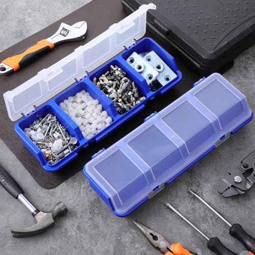 6 Packs Screw Organizer Box with Lids, Nuts and Bolts Parts Organizers and Storage, 4 Compartments Plastic Hardware Screw Toolbox Case for Garage Nails Craft Tool Organizing(Blue)