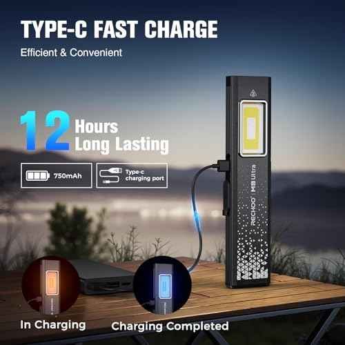 RECHOO Rechargeable Flashlights High Lumens 2Pack, Magnetic EDC Flashlight with Clip, 8 Modes Powerful Pocket LED Flashlight, Waterproof Portable Flat Flashlights for Home Camping Emergency