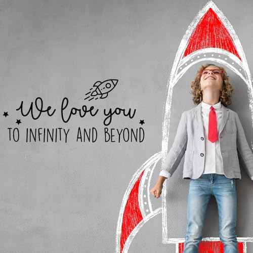Vinyl Wall Art Decal - We Love You to Infinity and Beyond - 11" x 24.5" - Cute Sweet Charming Rocket Ship Stars Kids Home Bedroom Playroom Nursery Living Room Indoor Decoration Quote