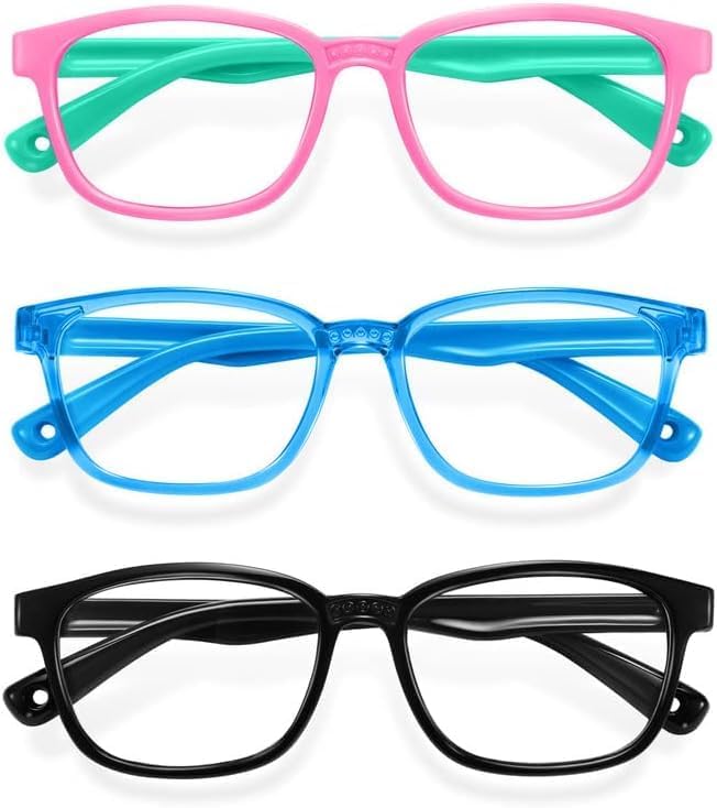 Okany Blue Light Glasses for Kids 3 Pack Anti Glare & Eye Strain Glasses Computer TV Phone Tablets UV Protection Glasses for Kids Boys Girls Age 3-10