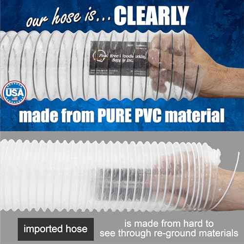 PVC Dust Collection Hose w/4 Thumbscrew Clamps, Puncture Resistant, Carbon Steel Wire, Clear Flexible PVC Dust Collector Hose, Proudly Made in USA (5" x 10')