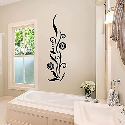 3D Flower Acrylic Wall Sticker for Bedroom Living Room Sofa Backdrop Tv Wall Background, 3D Removable Acrylic Wall Decor Decal Sticker for Home Decoration (Black)