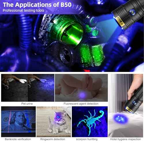 DARKBEAM UV Flashlight 365nm Blacklight LED Ultraviolet Black Light, Rechargeable USB -C Powerful 50W Woods lamp - Dog Urine Detector, Rock Hounding, Resin Curing