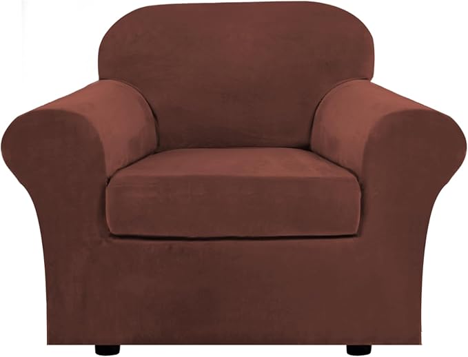 H.VERSAILTEX Rich Velvet Stretch 2 Piece Cover Chair Slipcover Sofa Cover Furniture Protector Couch Soft with Elastic Bottom Chair Couch Cover Width Up to 49 Inch (Chair, Burnt Brick)