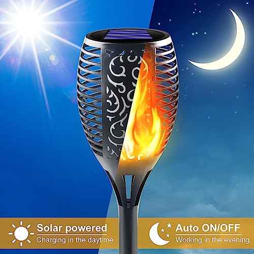 Large Solar Torch Light with Flickering Flame, Outdoor Decorative Solar Tiki Torches - Super Bright LED Landscape Lighting for Yard, Garden, Patio & Pathway Decor, Auto On/Off (6 Pack)