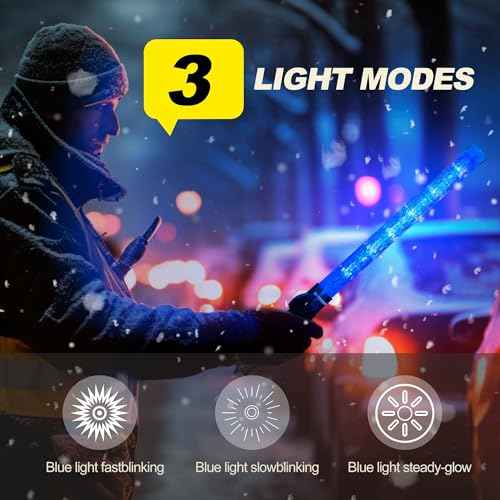 10 Pack Traffic Wand, 21 Inch Traffic Control Wand with 3 Flashing Modes & Side Clip, LED Safety Baton for Traffic Control, Parking, Aircraft, Car Directing (Blue)
