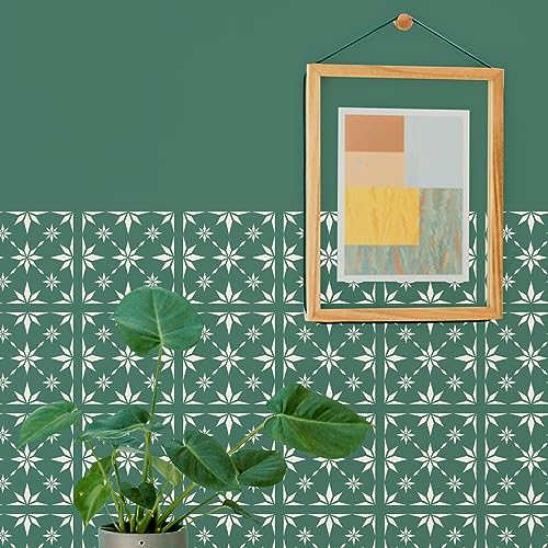 4 Pieces 8 x 8 Inches Wall Stencils Reusable Geometric Floor Tile Stencils for Painting Walls, Tiles, Floors, Concrete Patios, Front Porch, Wood, Furniture, Fabric - Snowflake Pattern