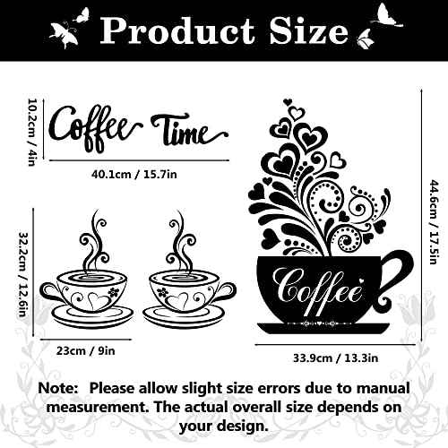 Vinyl Wall Decals - Kitchen Decor Stickers - Black Coffee & Tea Signs - Flower Wall Art - Removable DIY Coffee Sayings - Home Cafe Shop Bar Pub Office
