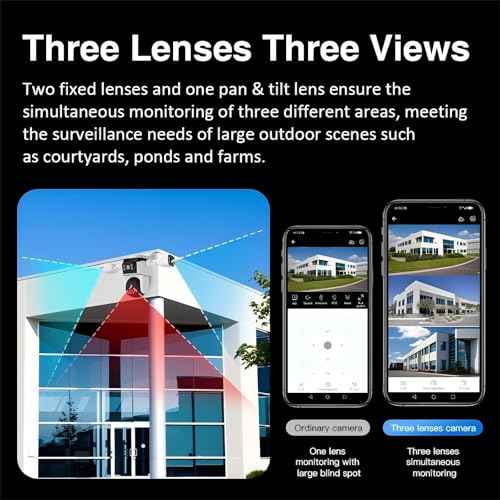 EVERSECU Triple Lens WiFi PTZ Security Camera, Three Cameras in One, Side Cameras with Adjustable All-Angle Arm, 2K 360¡Æ View No Blind Spot, Auto Tracking, Spotlight, 2 Way Audio