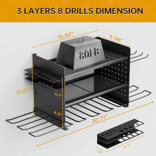 Power Tool Organizer Wall Mount, 3 Layer 8 Drill Holder Tool Shelf Storage Rack for Garage Organization, Birthday Gifts for Him Men Dad Husband Anniversary Fathers Day, Cool Gadget Stocking Stuffer