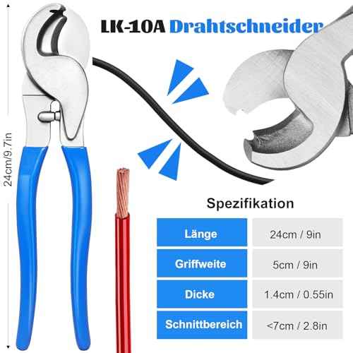 Battery Cable Lug Crimper Tool with Wire Shear Cutter Kit for 1/0,2,4,6,8,10 Awg Gauge Wire Lugs Crimping,80pcs Tinned Copper Ring Terminals and 100pcs Heat Shrink Tubing