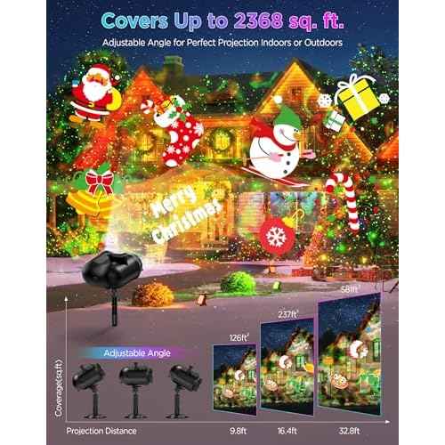 Christmas Projector Lights Outdoor Waterproof, 10 Slides x 8 Bright HD Patterns, Firefly & Ocean Wave Effects, Timer Snowflake Light Projector for House Yard Xmas New Year Valentine¡¯s Thanksgiving