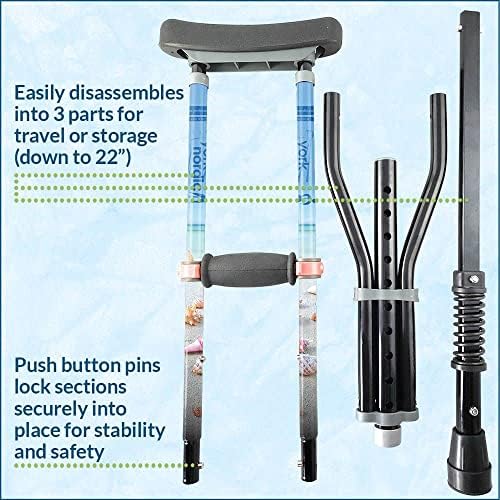 York Nordic - Spring Cushion Crutches Perfect for Sports Injuries and Travel - Heights 4'7" to 6'6" - Adjust Down to 22" for Travel
