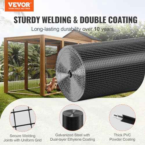 VEVOR Hardware Cloth, 24'' x 100' 1/2 inch Galvanized Wire Mesh Roll, 19 Gauge Chicken Wire Fencing Roll, Vinyl Metal Wire Mesh for Chicken Coop Barrier, Rabbit Snake Fences, Poultry Enclosures