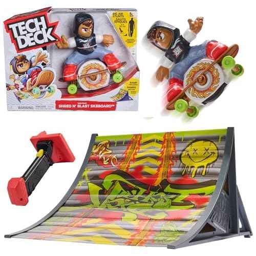 Tech Deck Shred N' Blast Sk8board, Motorized Finger Skateboard Toy with Rider & Ramp for Fast Tricks & High Jumps, Kids Toys for Boys and Girls Ages 6 & Up