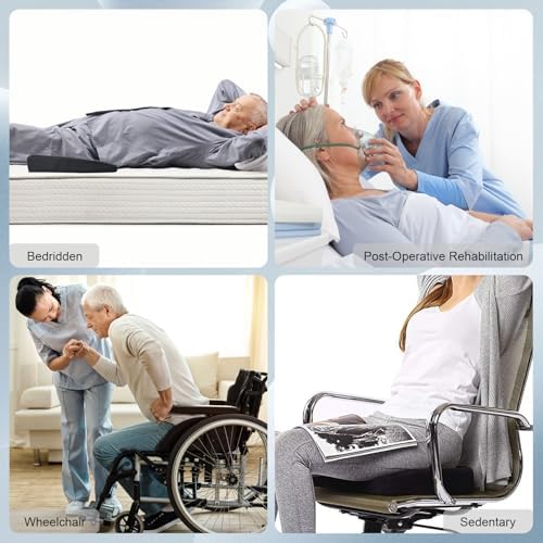 Bed Sore Cushions for Butt, Breathe Freely Fiber Bedsore Pressure Relief Pillow, T Shaped Opening Triangular Slope Design, Anti Decubitus Cushion for Elderly, Bedridden, Disabled (with Black Cover)