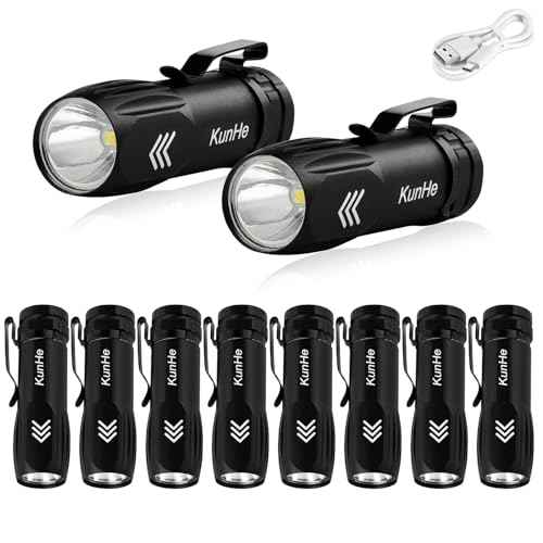 KunHe 10 Pack Small Rechargeable Flashlights Bulk USB-C Mini High Lumen Flashlight Clip-on Portable Pocket Flash Light for EDC Emergency Home Use Stocking Stuffers
