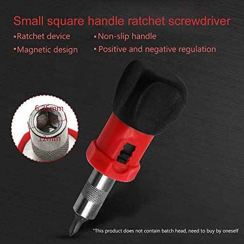 2 Pack Stubby Ratcheting Screwdriver Short Mini Ratchet Wrench Pocket Key with L R Switch Screw Bit Driver Holder Magnetic 1/4 Hex Socket 75mm Anti-slip Handle