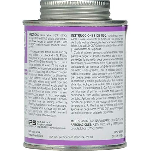 Weld-On 10214 P-68 PVC/CPVC Non-Bodied Primer - Fast Acting and Low-VOC, Purple, 1/2 Pint (8 fl oz)