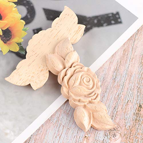 Artibetter 2pcs Wood Applique European Style Carved Corner Onlay Decal Rose Flower Door Cabinet Decoration for DIY Home Wall Decor 9x3.5cm