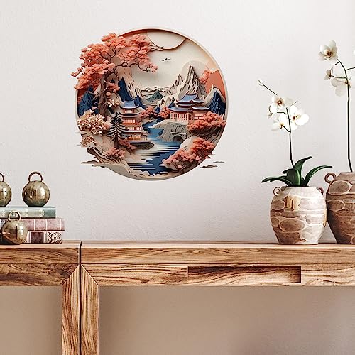Warm Tones Chinese Landscape Chinese Paper Cutting Style Window Wall Decal for Kids - Paper Style Wall Sticker | Removable, Waterproof, and Easy Peel and Stick | Perfect for Kids, Baby Room,