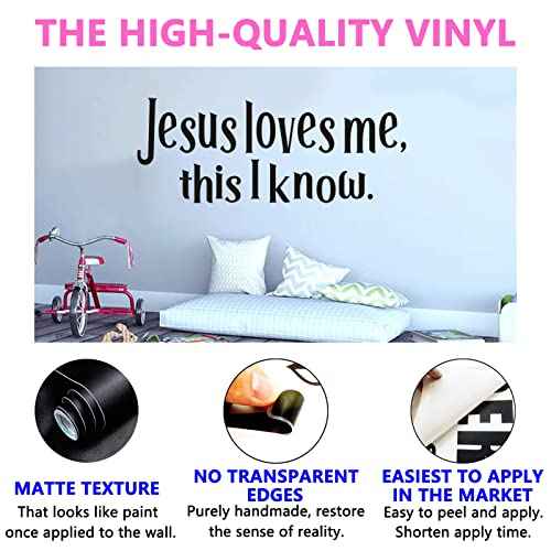 SEATUNE Wall Stickers for Kids, Nursery Wall Decals, Quotes Jesus Christian Bible Verse Prayer God Boys Baby Bedroom Inspirational Family Home Vinyl Art Wall Decor, Jesus Loves Me This I Know 23"X9"