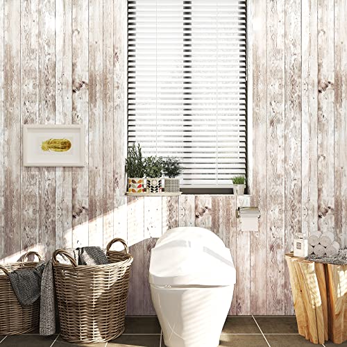 VEELIKE Aged Brown Shiplap Peel and Stick Wallpaper Farmhouse Wood Contact Paper for Walls Cabinets 17.7''x118'' Wood Wallpaper Removable Self Adhesive Bulletin Board Paper Roll for Classroom Bathroom