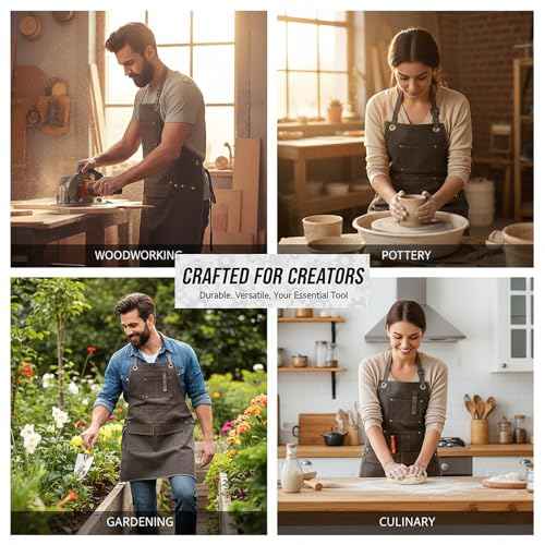 Apron with Pockets,Heavy?Duty Thick Canvas,Electrician & Gardening Tool Apron,Adjustable Cross?Back Straps,Unisex