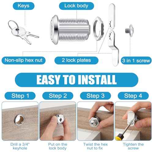 Kenning 24 Sets Cabinet Locks with Keys for Secure Drawer Mailbox RV Storage Box Replacement Lock, Zinc Alloy(1-1/8'' Cylinder Length, 0.9'' Max Panel Thickness)