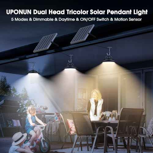 Solar Pendant Light Motion Sensor 2 Pack, 5 Modes 3200K/4000K/6000K Dimmable Shed Lights With ON/Off Switch & Remote, Daytime Available Hanging Chandelier Lights Indoor/Outdoor Home