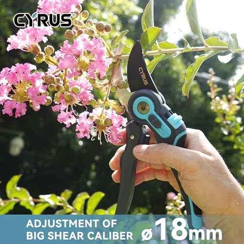 CYRUS Pruning Shears, Garden Shears Sk5 Steel Blades, 2-Stage Adjustable Diameter Pruning Shears12-22 mm, Rose Shears, Professional Bypass Shears, Plant Garden Tools, Hedge Clippers, Pruning Shears