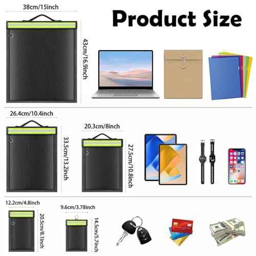 5 Pack Faraday Bags with Handle & Reflective Strip, Faraday cages for Laptops, Tablets, Phones, Car Keys, Anti-Tracking EMP Bag, Fireproof & Waterproof Signal Blocking Pouch