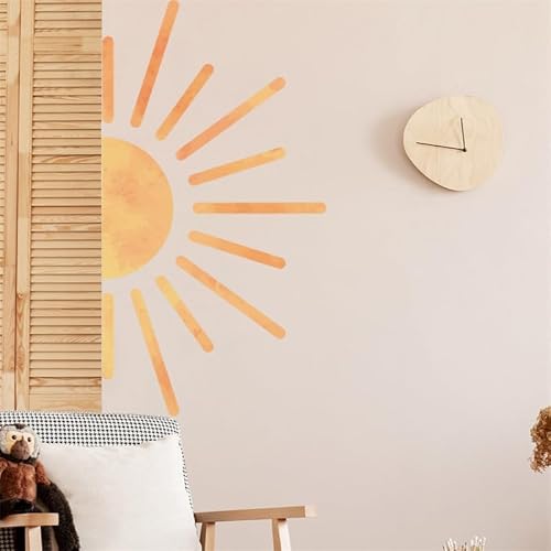 Boho Half Sun Wall Art, Removable Vinyl PVC Waterproof Sun Clings for Bedroom and Living Room Decor