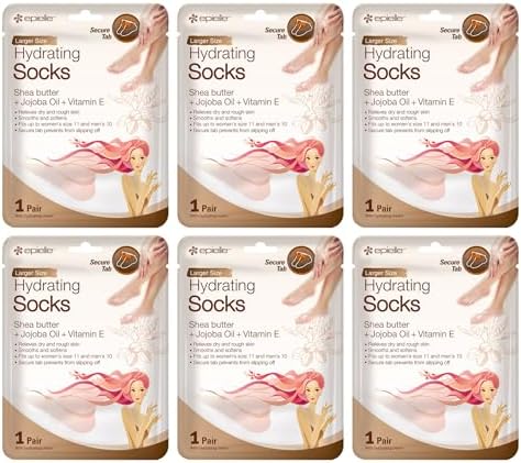 Epielle Hydrating Foot Masks (Socks 6pk) for foot cracked and dry heel to toe and callus Spa Masks - Shea butter + Jojoba Oil + Vitamin E Moisturize, Mothers Day GIfts