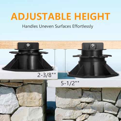 12Pack Adjustable Deck Support Pedestal Deck Foundation Base Support£¬Used for Floating Deck Platform Deck Floor Height Adjustment Raising, Adjustment Raising from 2-3/8" to 5-1/2", Black
