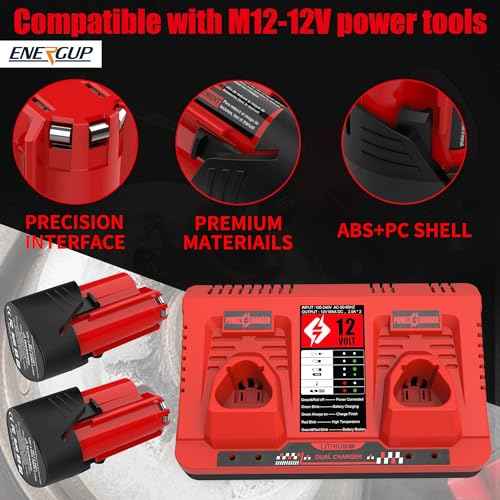 energup 2Pack 12V 3.5Ah Replacement for Milwaukee M 12 Battery and Charger Kit for 48-11-2420 48-11-2401 M 12 12Volt Battery + 2Port Dual Compatible with Milwaukee 12V Charger