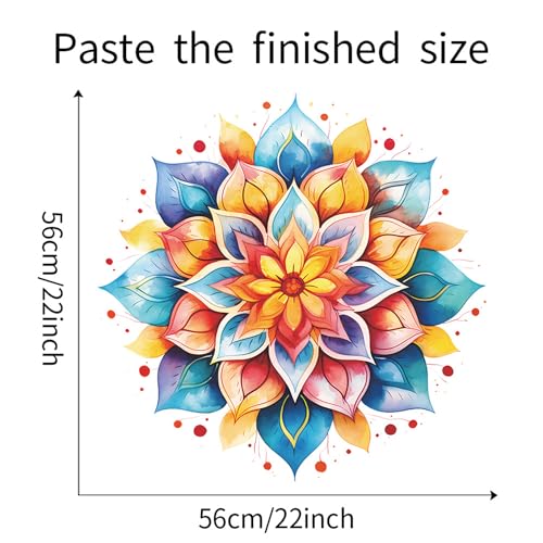 Large Mandala Wall Decal Blue Lotus Flower Wall Sticker Removable Indian Namaste Vinyl Wall Art Mural for Yoga Meditation Living Room Bedroom TV Sofa Background Decors (B404)