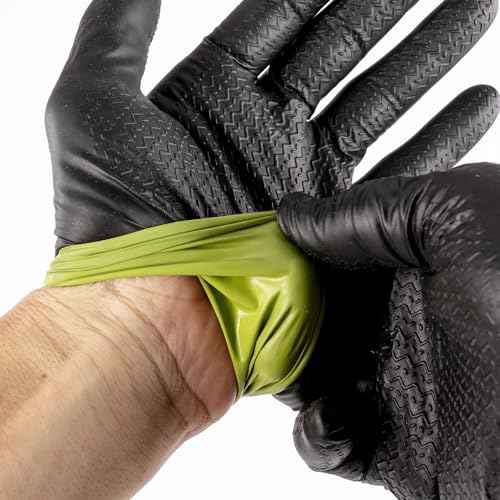 Heavy Duty Nitrile Gloves, Dual Tone, Black Green, ZIG Textured, Secure Grip,Latex Free,Powder Free, 8mil, Box of 100
