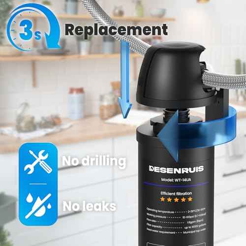 Under Sink Water Filter System, Reduces 99.99% Lead, Chlorine, Bad Taste & Odor, Under Counter Water Filter Direct Connect to Kitchen Faucet, 10000 Gallons, by DESENRUIS