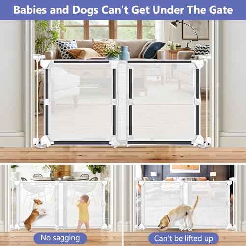 Sliding Baby Gate for Doorways Expandable 32"-55" Wide Adjustable Dog Gate 28 Inch Tall Step Over Pet Gate Indoor Mesh Dog Gate for Doorways Mesh Baby Gate for Stair Outdoor Baby Gate for Deck (White)