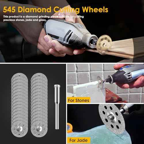 30Pcs 545 Diamond Cutting Wheel Rotary Tool Cutting Discs with 6Pcs 402 Mandrel and Screwdriver for Rotary Tools